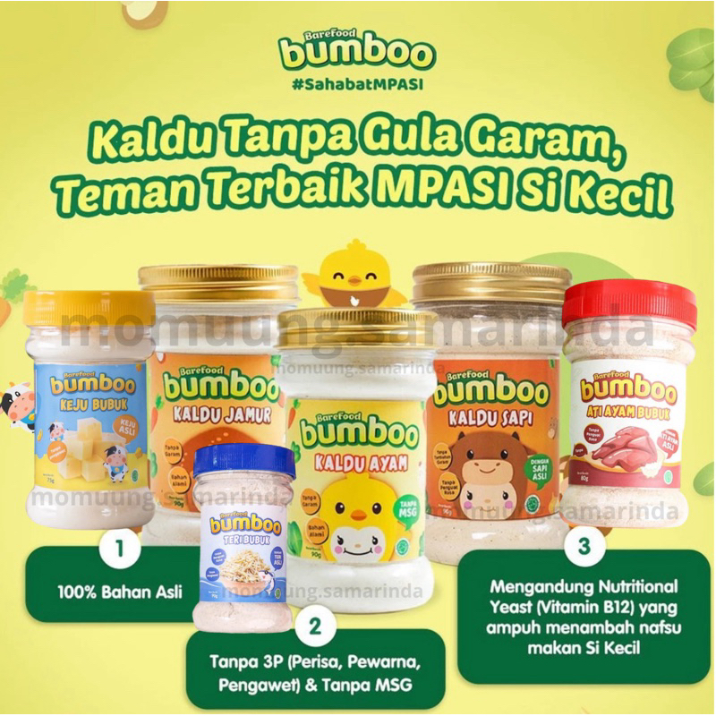 

BUMBOO Kaldu MPASI Non MSG | Kaldu Ayam / Kaldu Sapi | kaldu jamur | Teri Bubuk | Ati Ayam Bubuk | Keju Bubuk mpasi bumbo Bumbu