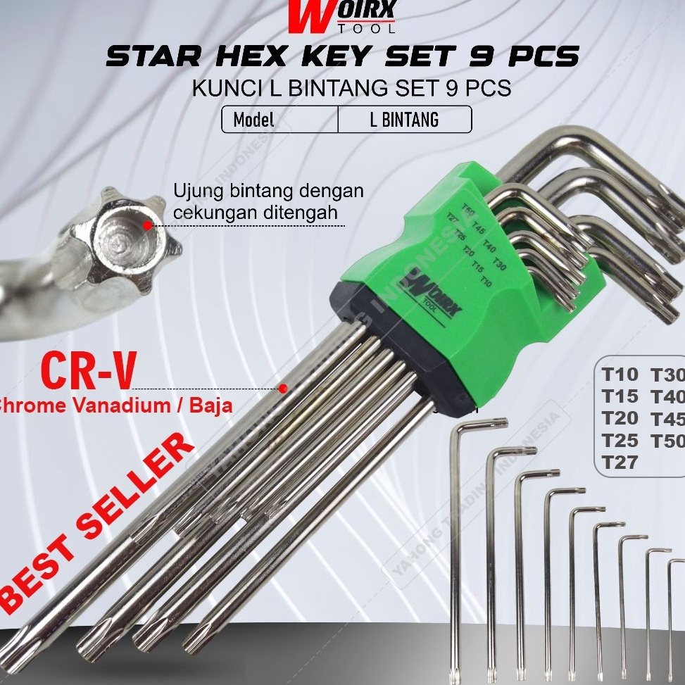 Tren Baru Kunci L BINTANG 1 Set Konci L 9 Pcs Star Hex Key 9pcs Kunci L Star Panjang WOIRX TOOL