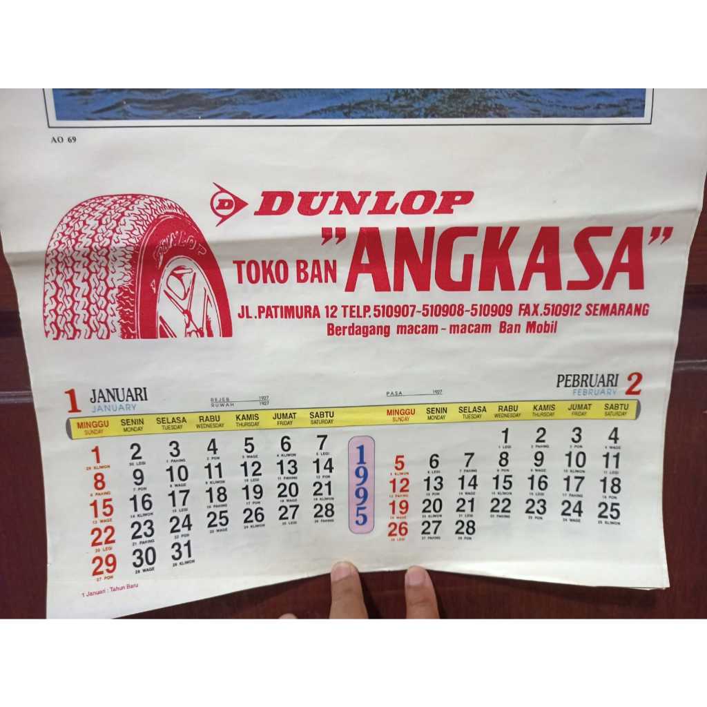 Koleksi Langka Jadul Lawas Kalender tahun 1995 Ban Dunlop Angkasa Semarang