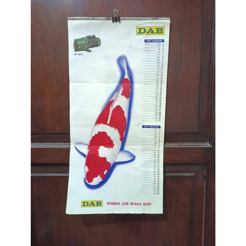 Koleksi Langka Jadul Lawas Kalender tahun 1997 Mesin Air DAB Ikan Koi