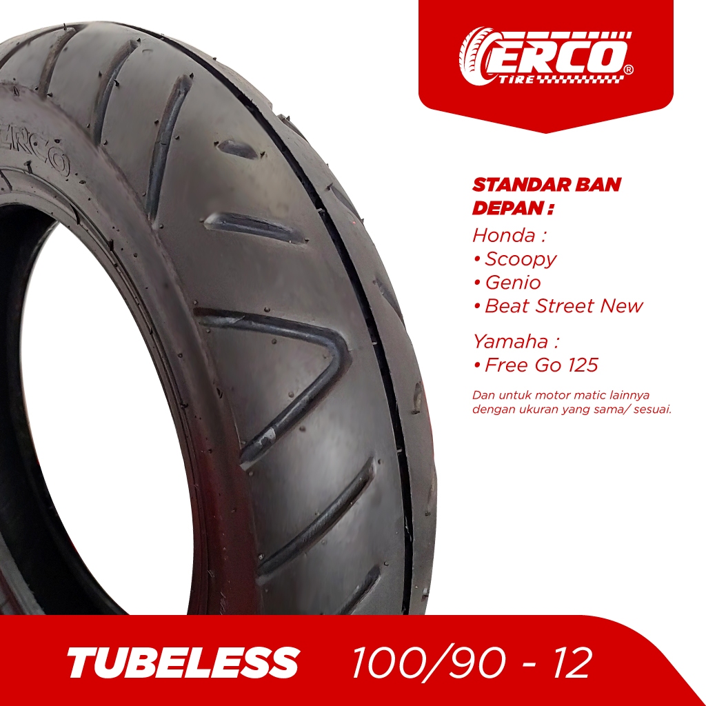 Ban motor matic R12, ERCO 100/90 - 12 Tubeless, Ban matic Ring 12, Standar ban depan motor Honda : S