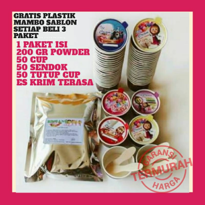 

PAKET ICE CREAM MURAH /PAKET BUBUK ICE CREAM / PAKET USAHA ICE CREAM / PAKET ES KRIM LENGKAP / ES KRIM