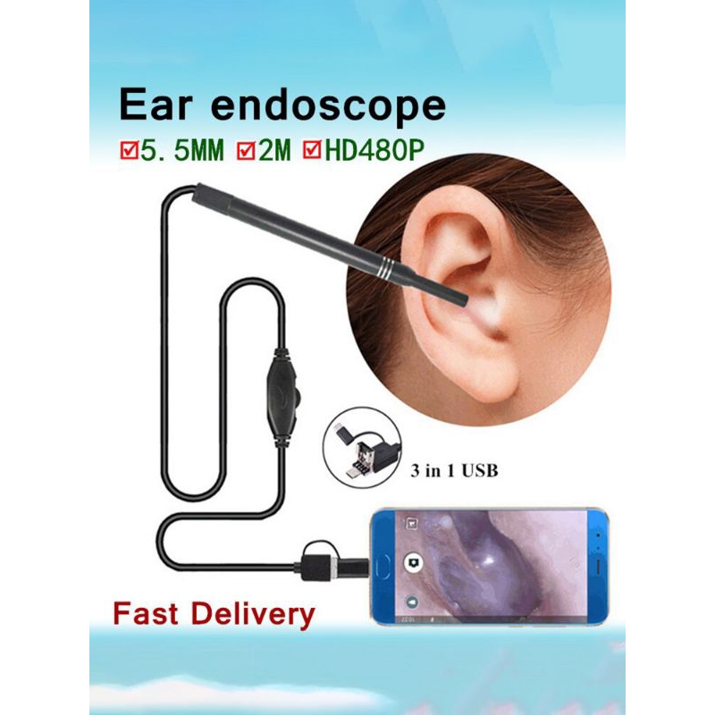 Kamera Endoskopi Pembersih Telinga / Kamera Mini 3in1 Tipe-c Visual Ear Pick USB Endoskopi Untuk And