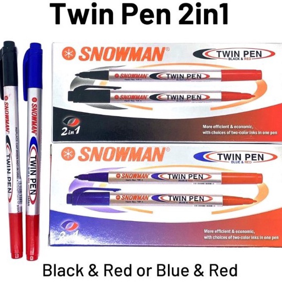 

Hot SPIDOL TWINPEN SNOWMAN 2 WARNA PEN 2 SISI LUSIN 12 pcs