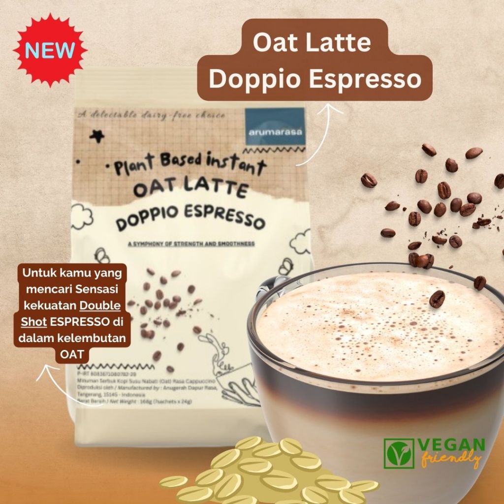 

Minuman Instant Oat Milk Latte Doppio Espresso - Dairy Free (1 Pouch isi 7 Sachets)