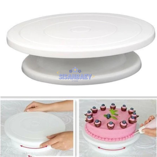 Turn Table Cake Meja Bulat Putar Tempat Tatakan Dekorasi Kue Tart Ulang Tahun Nampan Plastik Pajanga
