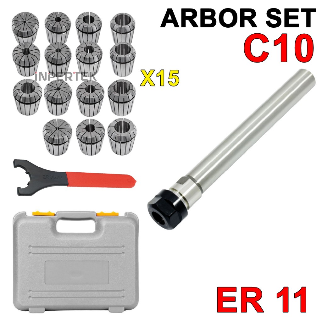 Arbor Set C10 ER11 Collet Chuck 15 pcs ER 11 Holder C 10 Straight Shank Milling