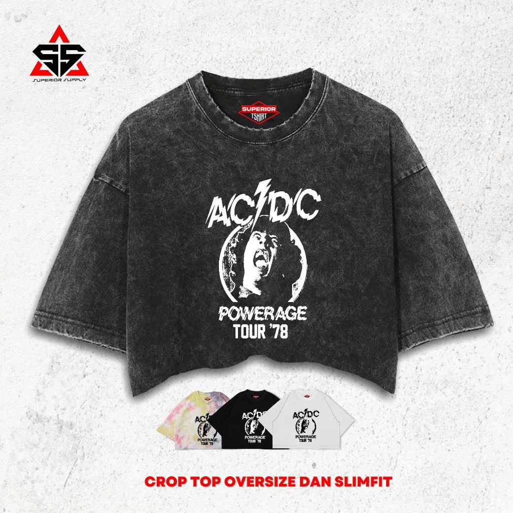 SUPERIOR Crop Tee Band Acdc Wash Tye Die Oversize Slimfit Crop Top ACDC-45