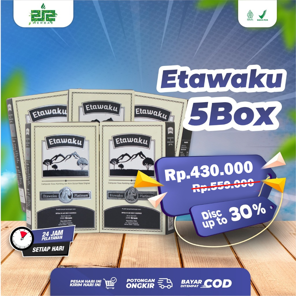 

Paket 5 Box Etawaku - Solusi Masalah Pernafasan dan Persendian 212herbal
