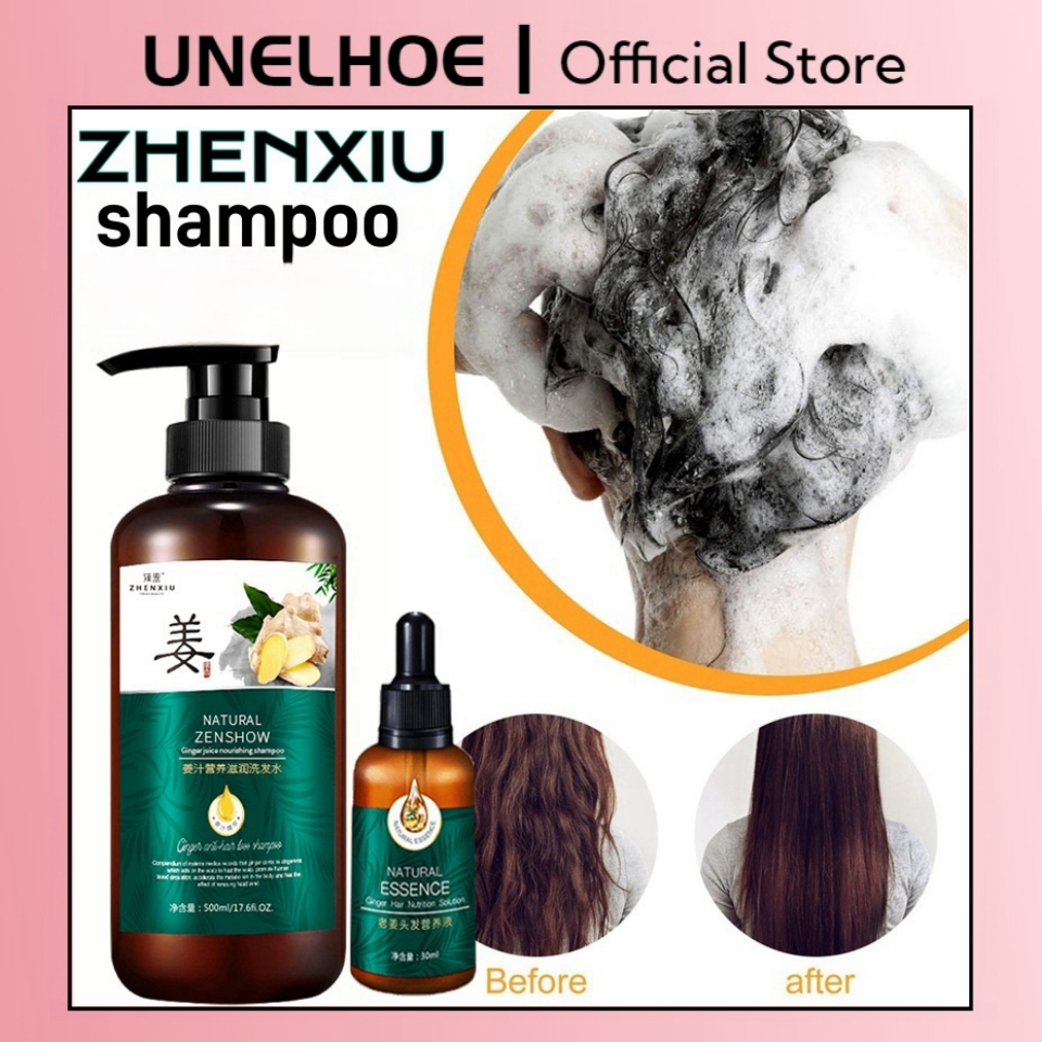 ZHENXIU Shampoo Penumbuh Rambut Cepat 500ML Ginger Sampo Jahe Shampoo Anti Ketombe Dan Rontok Semir 