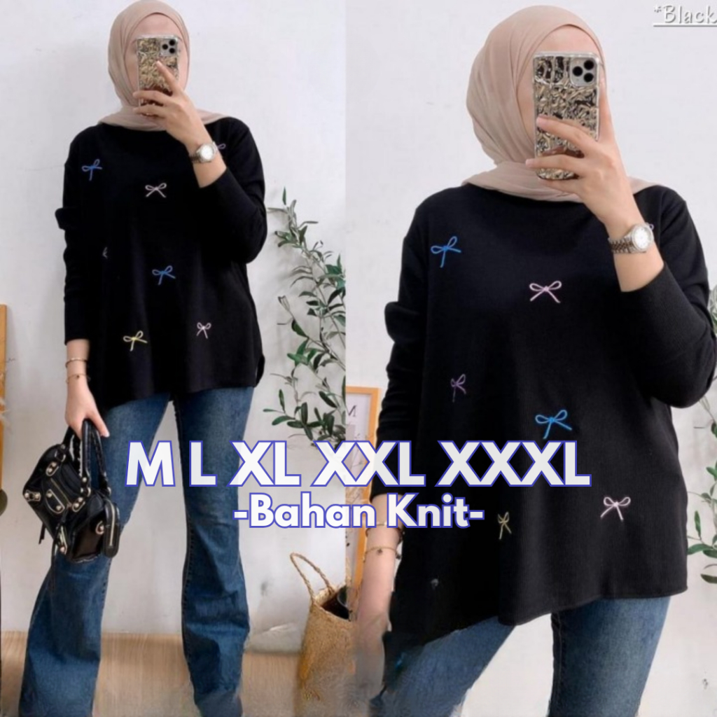 Blouse Wanita Jumbo Elegan Lubis Blouse BO Bahan Knit Size M L XL XXL XXXL LD 110 cm Baju Atasan Len