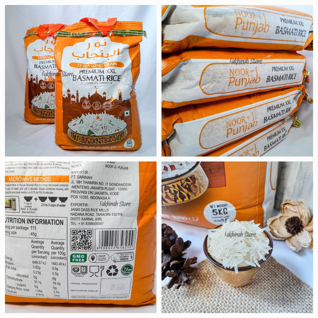 

Basmati Noor E Punjab Beras Basmati Extra Long Nasi Kebuli Asli Murah Original 5kg Grain XXL Rice