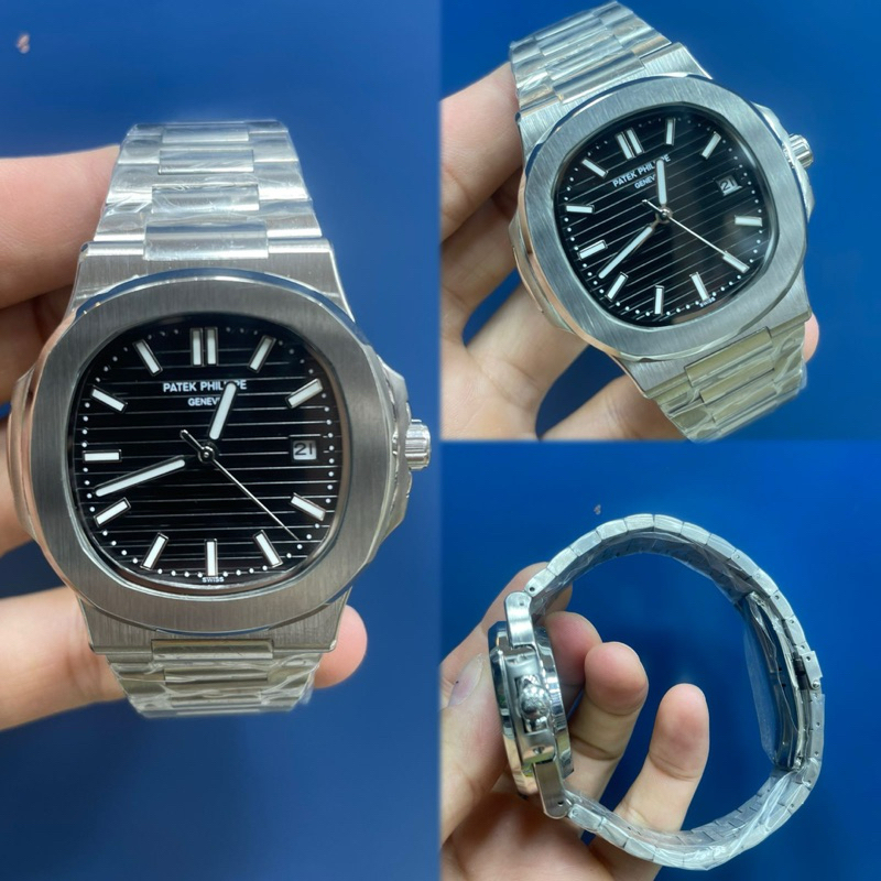 JAM TANGAN PRIA/COWOK PATEK PHILIPPE NAUTILUS SILVER BLACK AUTOMATIC JAPAN AAA 42mm #Jamtanganpria #