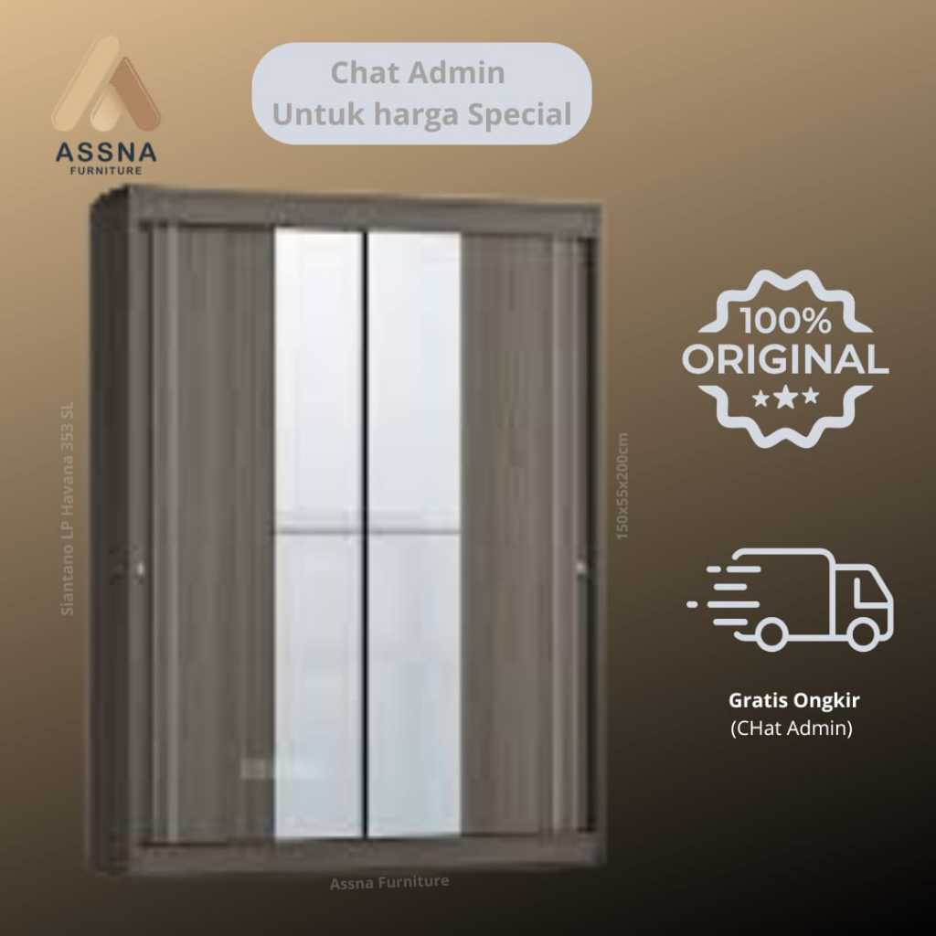 Lemari almari Pakaian Baju Wardrobe Siantano LP HAVANA 353 SL Brown Coklat Oak