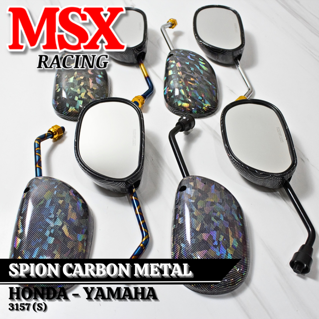 Spion Carbon Metal MSX Spion Kotak Bulat Karbon Metal Kaca Spion Motor Universal Motor