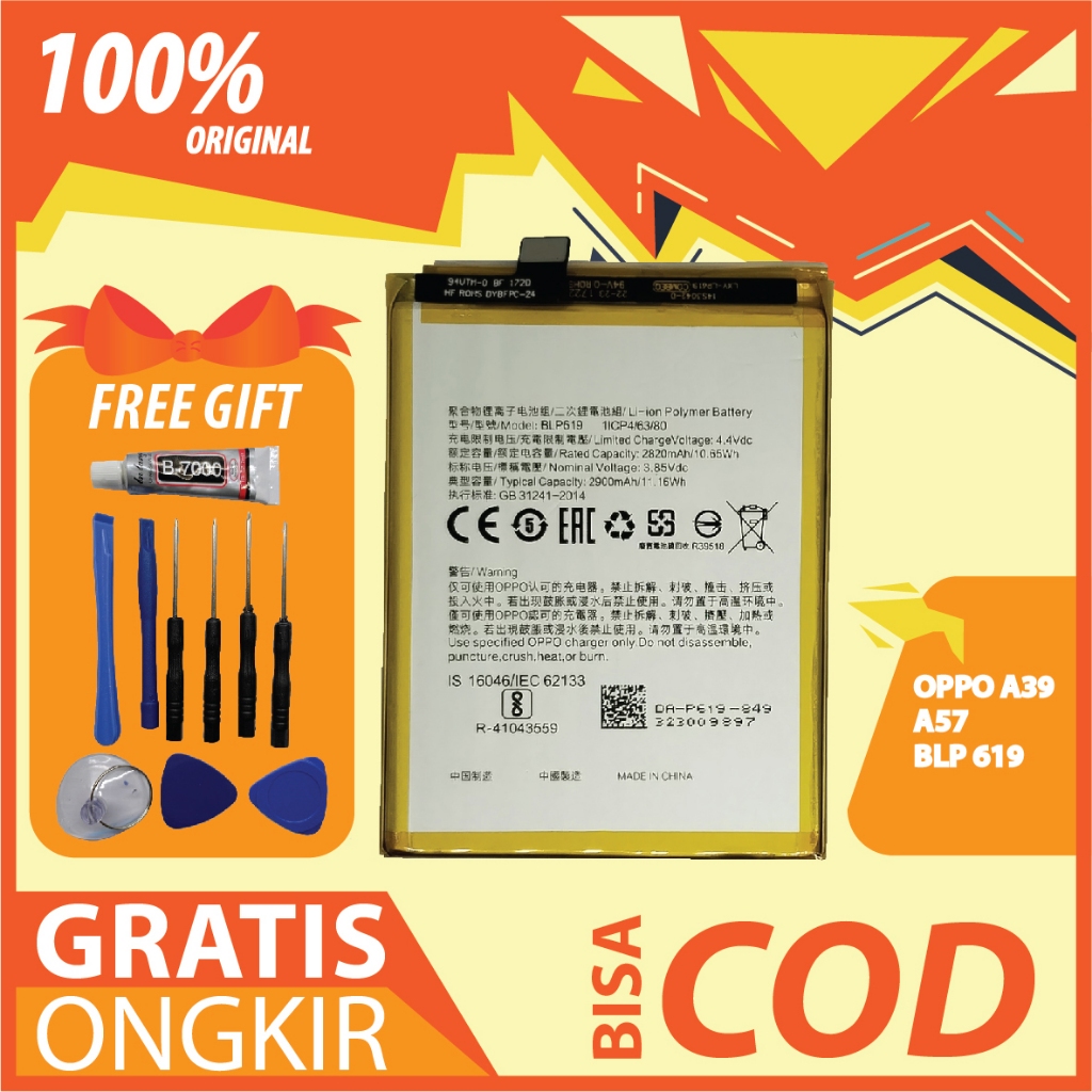 【ORIGINAL 100%】BATERAI OPPO A39, A57 - BLP 619 ORIGINAL 100%