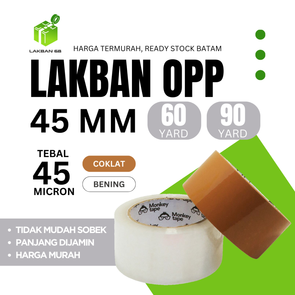 

READY BATAM - Lakban Isolasi Bening/Coklat OPP 45mm Kualitas Premium Tebal 45 Micron (FULL SIZE GUARANTEE) TERMURAH