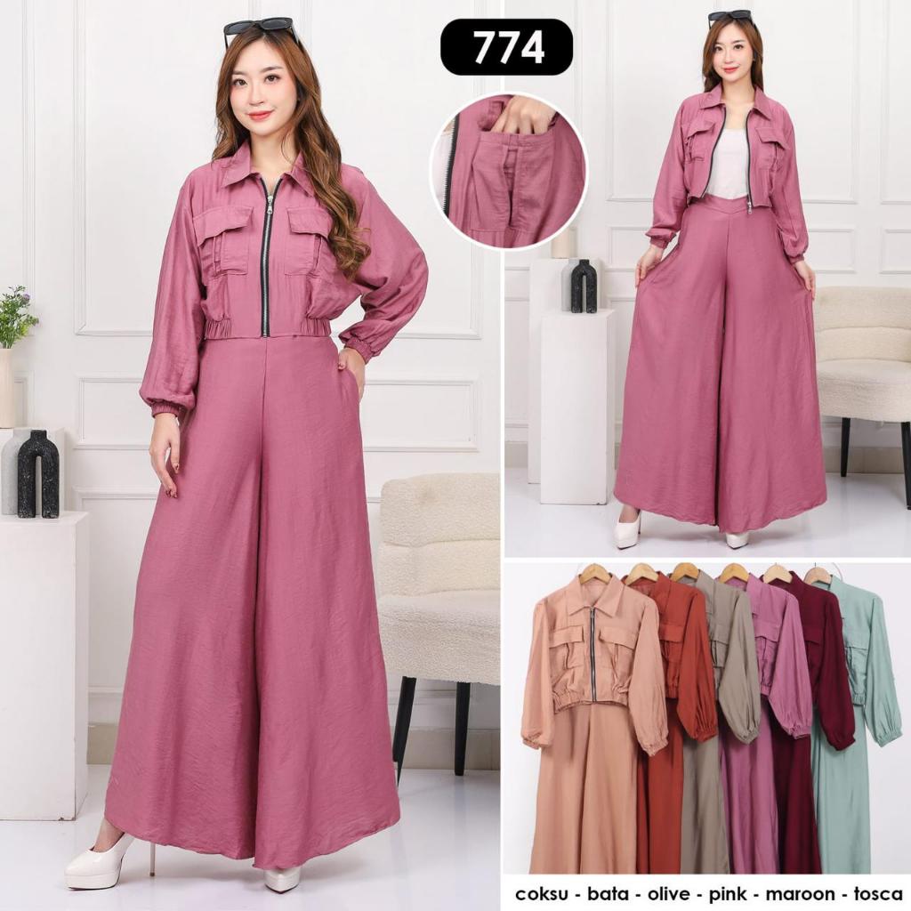 JLC stelan cargo ashlyn polos polo linen premium JLC 774 Setelan Jaket Celana Panjang Kulot Blazer W
