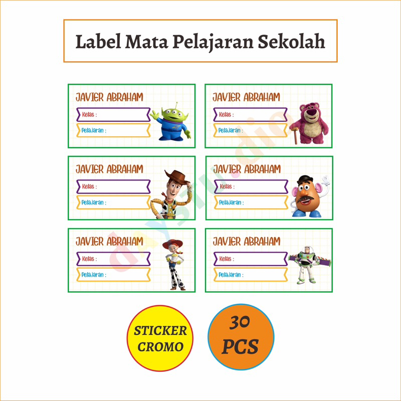 

30 PCS STICKER LABEL MATA PELAJARAN SEKOLAH ANAK TEMA CARTOON STITCH SUPER MARIO BROSS TOY STORY