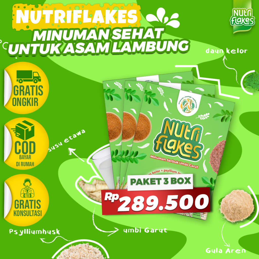 

NUTRIFLAKES Asli - Sereal Umbi Garut Efektif Sembuhkan Asam Lambung Sudah Bpom & Halal