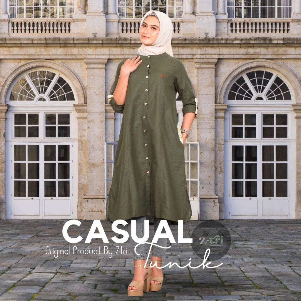 𝙕𝙏𝙍𝙄 | Long Tunik Outer Remaja Kekinian Bahan  Katun Linen Rami Premium