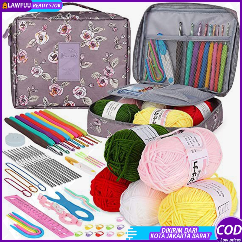 Partenzil Diy Jarum Rajut Set 58Pcs Pemula Rajut Kit Set Pemula Alat Rajut Portabel Menjahit Kasing