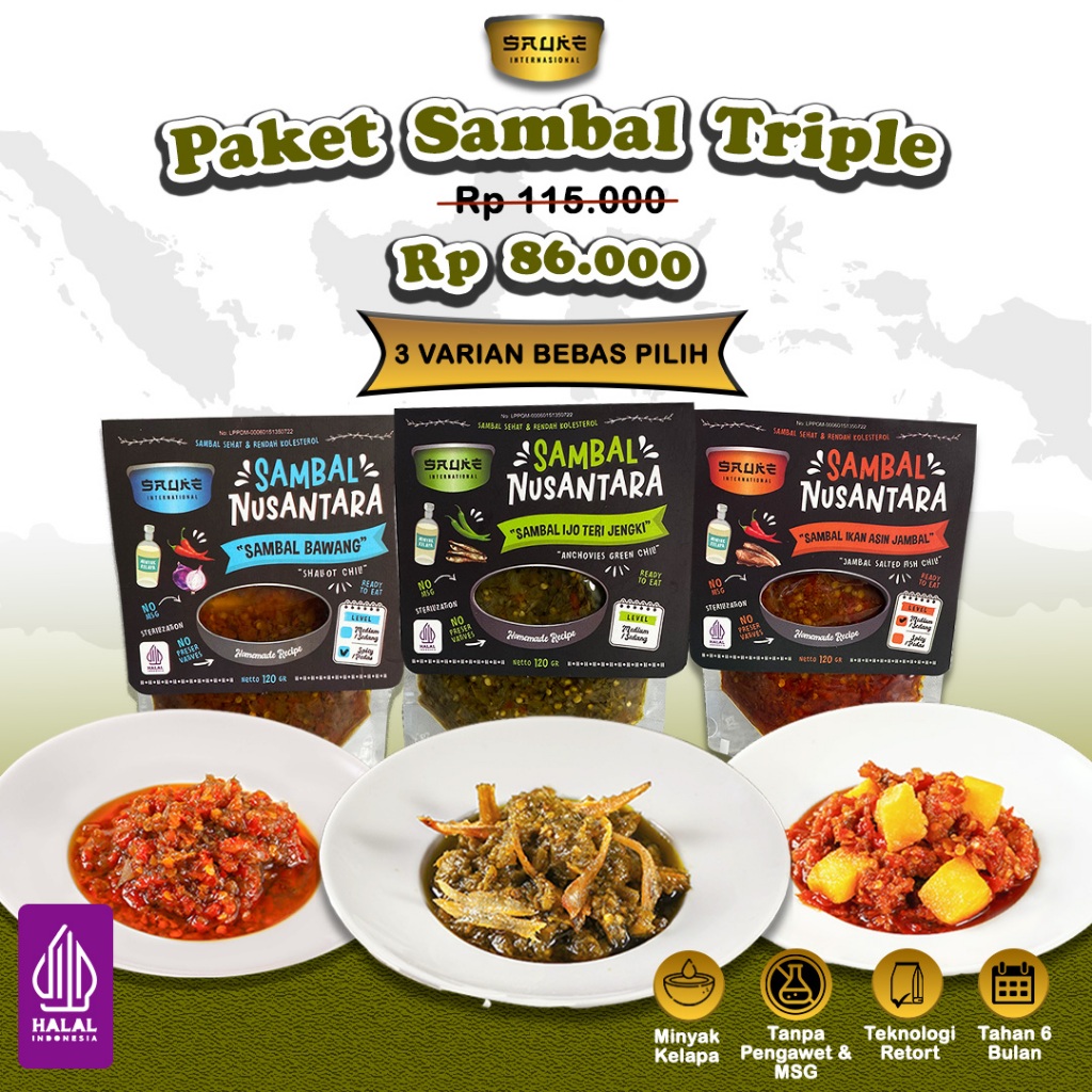

SAUKE Sambal Nusantara Paket Sambal Triple Tahan 6 Bulan Suhu Ruang