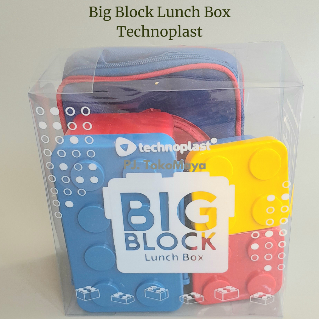 Technoplast SLK019 Big Block Lunch Box Set Kotak Makan Bentuk Lego Dengan Tas Bekal Sekolah Anak / T