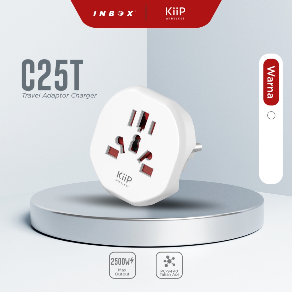 KiiP Wireless C25T Compact Universal Travel Adaptor 2500W Fast Charging US/DE/CN/EU/AUS/UK