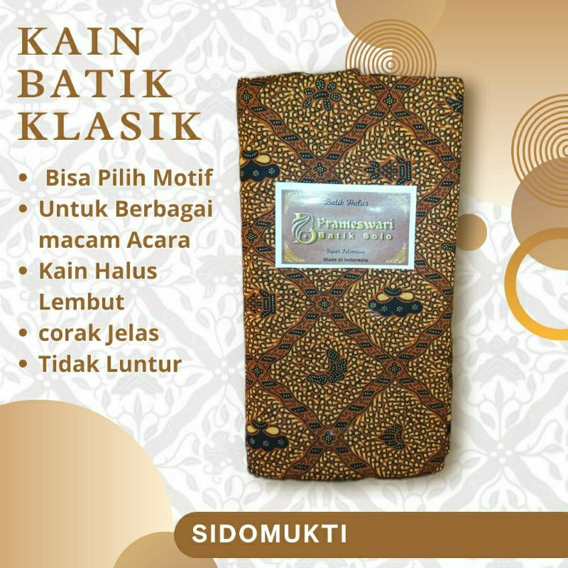 Kain Batik Jarik Klasik Motif SIDOMUKTI Kain Panjang Katun Primissima Premium Halus Asli Solo