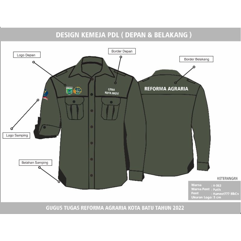 PDH / PDL KEMEJA BORDIR  CUSTOM  LOGO DAN NAMA BAHAN NAGATA UNTUK SERAGAM