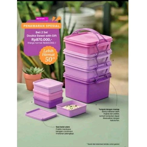 Tupperware Rantang susun 4 Double sweet ungu , Tempat Bekal rantang