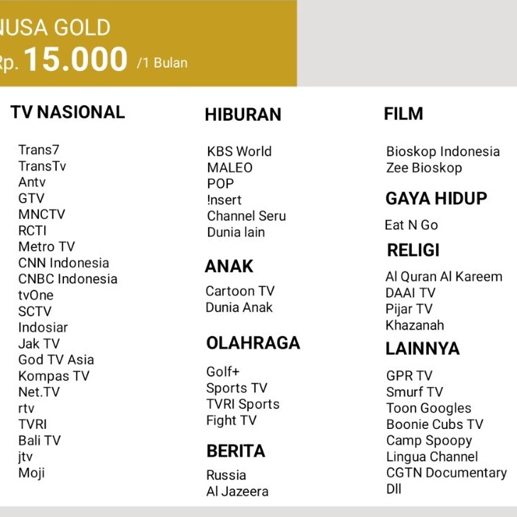 Paket Nusa Gold Transvision Nusantara HD