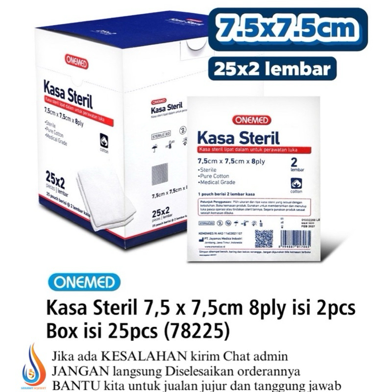 KASA STERIL ONEMED 7,5 x 7,5 8 ply Kode 78225 isi 25 per BOX.