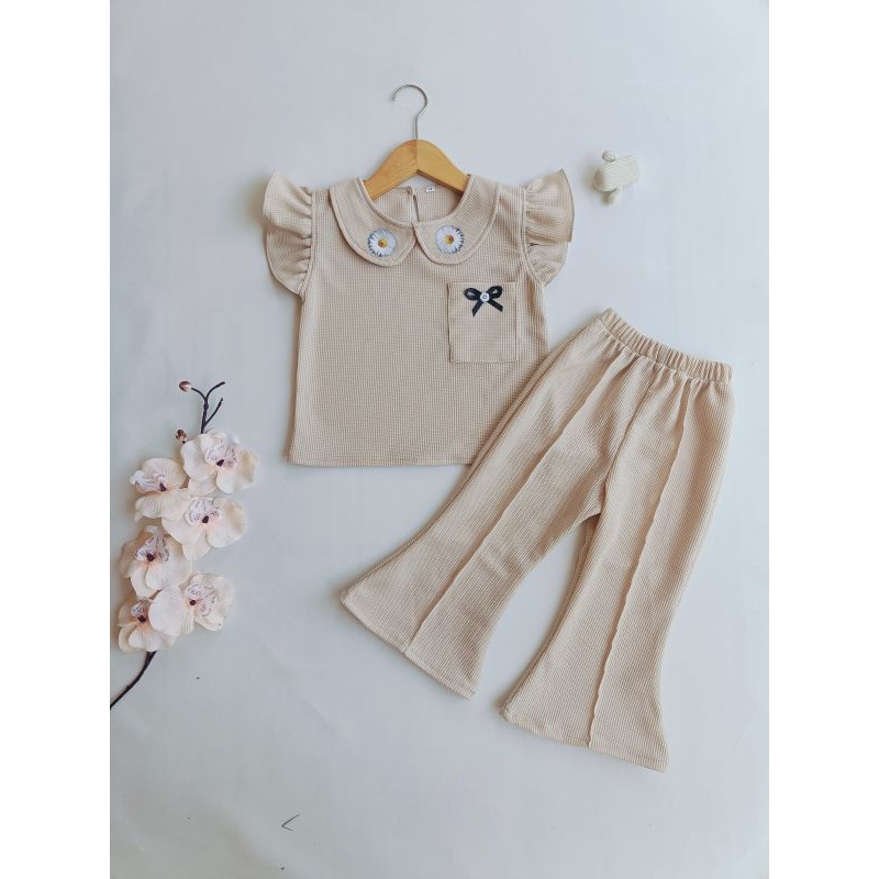 SETELAN ANAK PEREMPUAN LUCU TERBARU 1 SAMPAI 7 TAHUN BAHAN WAFFLE KNIT UNIQLO//ONESET PENDEK ANAK CE
