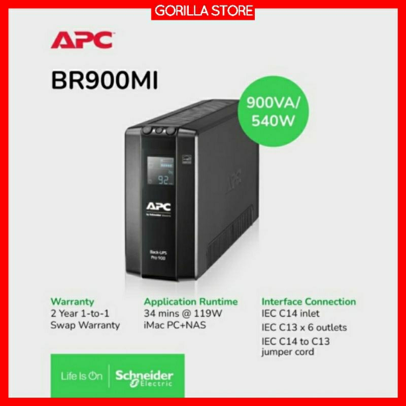 UPS APC Back UPS Pro BR 900VA 6 Outlets AVR LCD Interface BR900MI