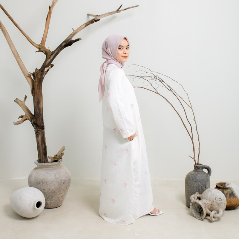 Abaya Coquette Pita Bordir PUTIH TULANG Edition By Difacollection