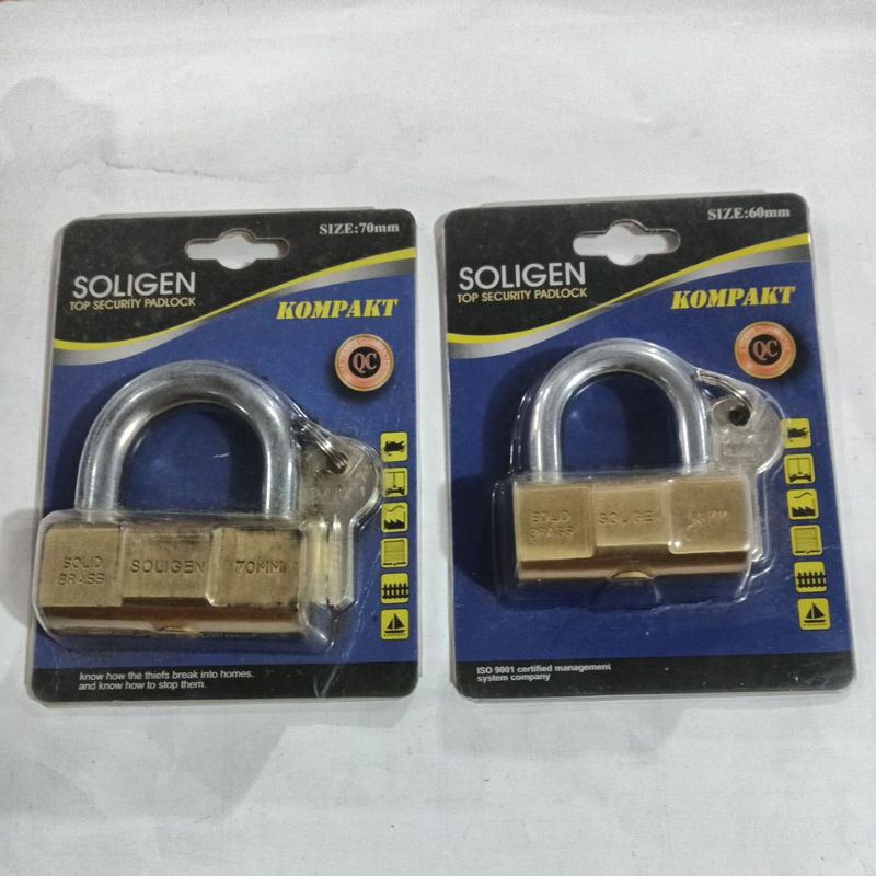 Gembok kuningan padat soligen 60mm,70mm