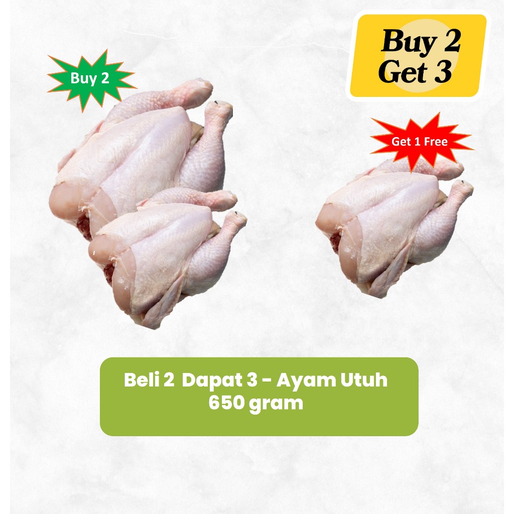 

Buy 2 Get 3 Ayam Utuh 650 gram Sayurbox
