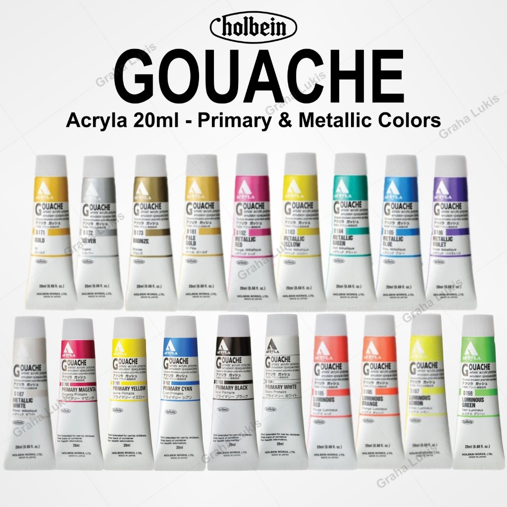 

Holbein Acryla Gouache 20ml (Primary & Metallic Colors)