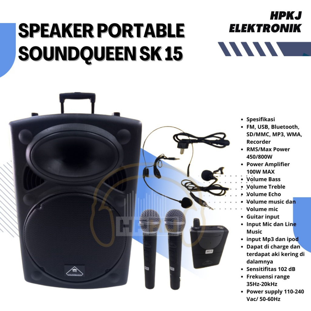 Speaker Aktif Portable 15 Inch Soundqueen SK15 SK-15 SK 15