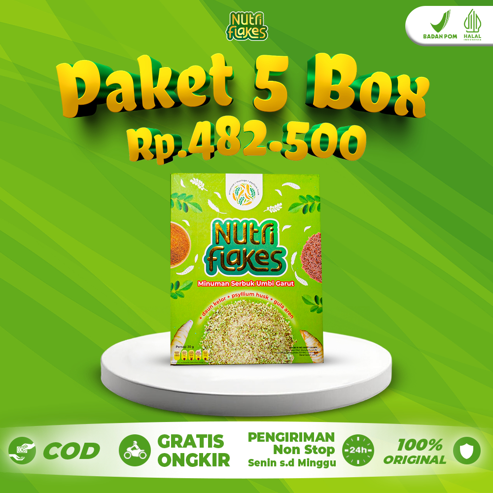 

Nutriflakes 5 Box - Paket Lambung Sehat Minuman Umbi Garut & Ekstrak Daun Kelor