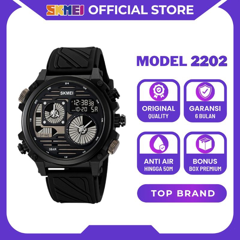SKMEI Jam Tangan Digital Analog Pria Sporty Silikon Waterproof Anti Air 2202 Original