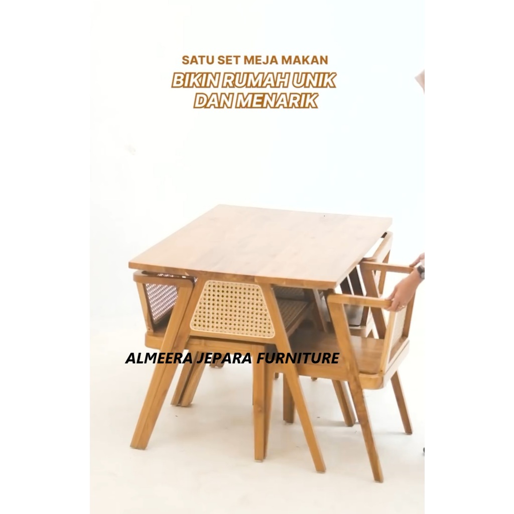 Meja Makan kursi 4 Meja Makan Aesthetic Hemat Ruang Kayu Jati Perhutani/Meja makan kayu jati