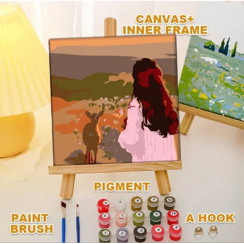 

DIY painting kit by number | DIY lukisan akrilik cat kanvas kayu