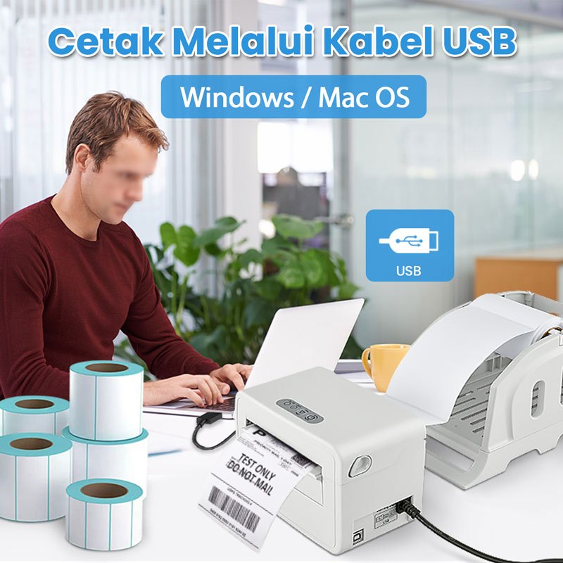 Barcode Printer Thermal Waybill Printer USB+Bluetooth Mesin Cetak Label Stiker Resi 4 & 3 In