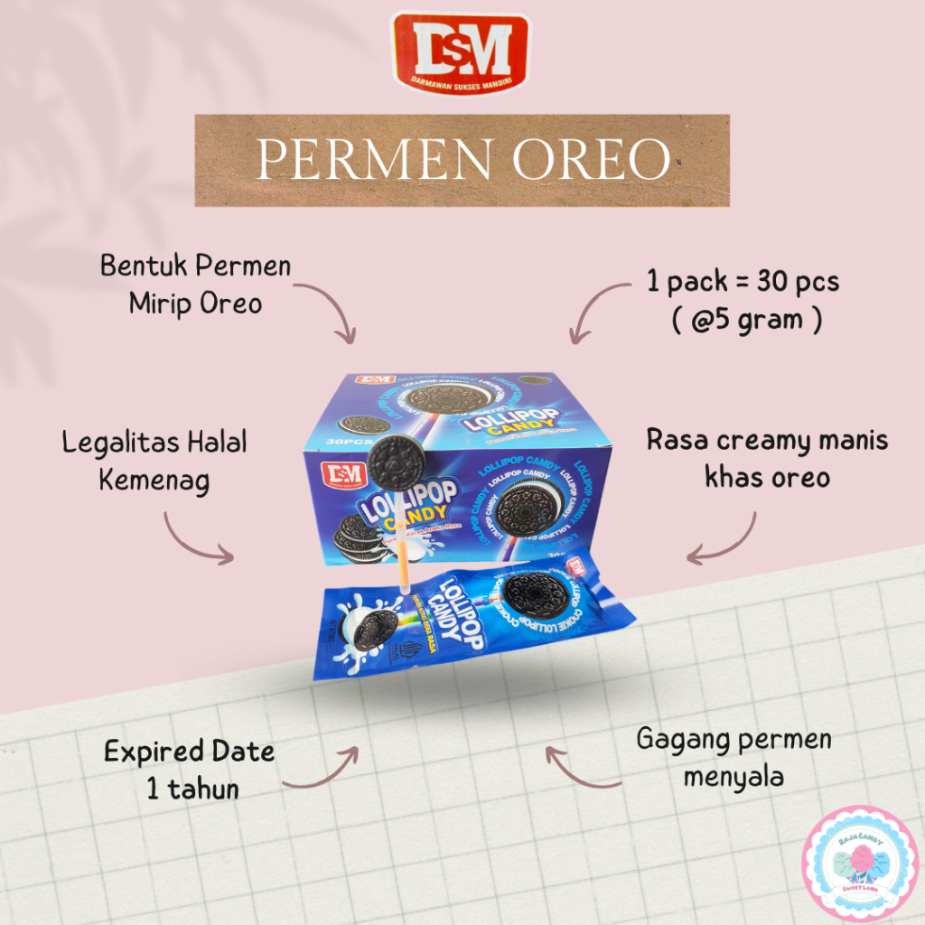 

Permen Lollipop bentuk Oreo (1 pack = 30pcs)