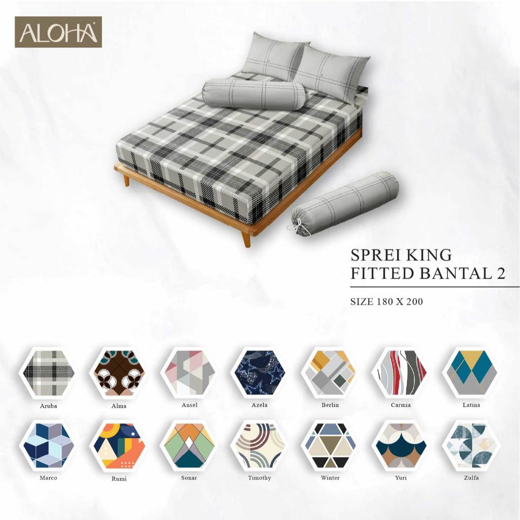Aloha - Sprei King 180x200 Tinggi 20Cm Bantal 2 - Geometri