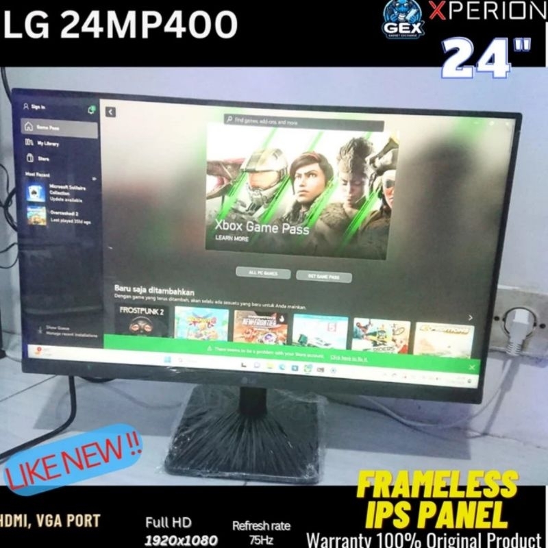 Monitor IPS 24" Frameless LG fullHD bezelless bekas like new