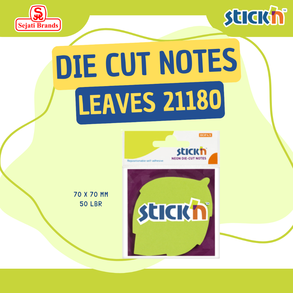 

Stick'n Die Cut 21180 Neon Die Cut Lime Leaves Memo Sticky Note